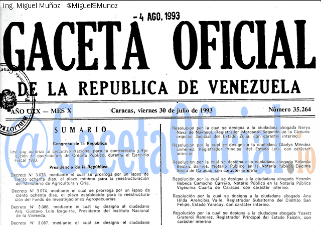 Gaceta Oficial 35264 del 30 Julio 1993