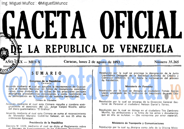 Gaceta Oficial 35265 del 2 Agosto 1993