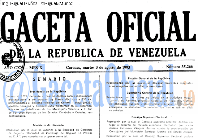Gaceta Oficial 35266 del 3 Agosto 1993