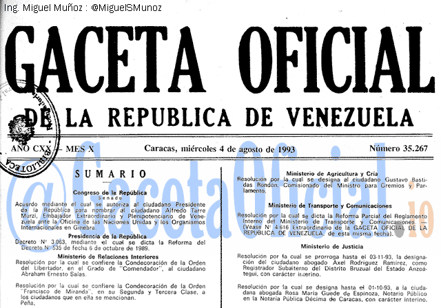 Gaceta Oficial 35267 del 4 Agosto 1993