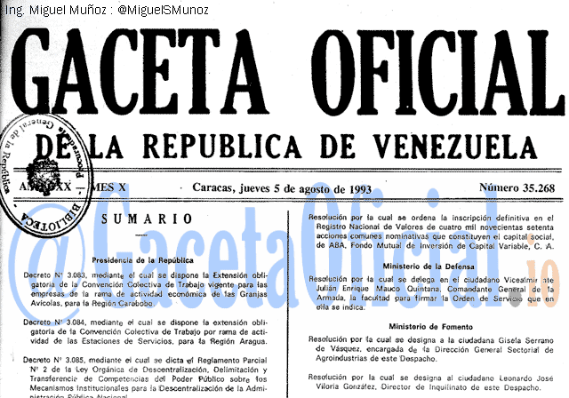 Gaceta Oficial 35268 del 5 Agosto 1993