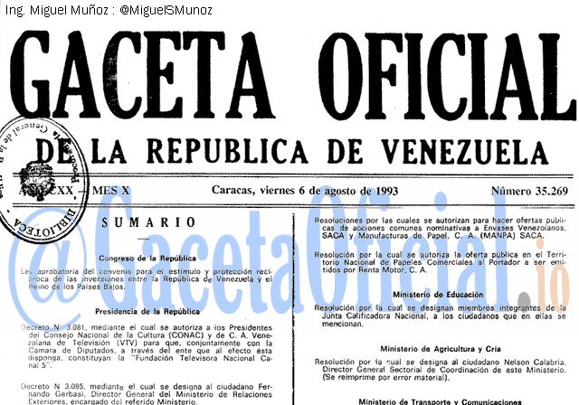 Gaceta Oficial 35269 del 6 Agosto 1993