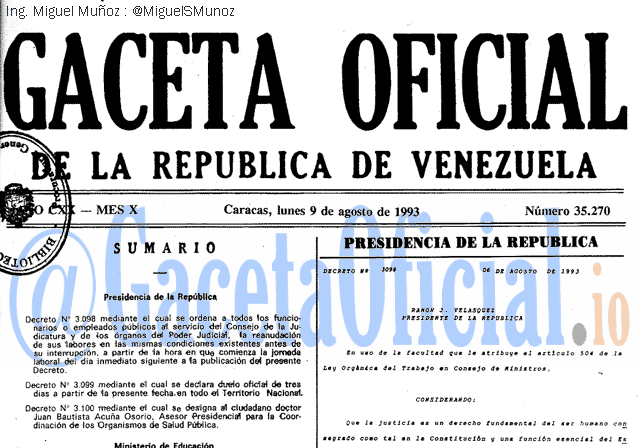 Gaceta Oficial 35270 del 9 Agosto 1993