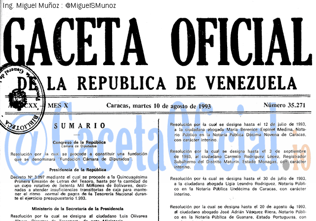 Gaceta Oficial 35271 del 10 Agosto 1993