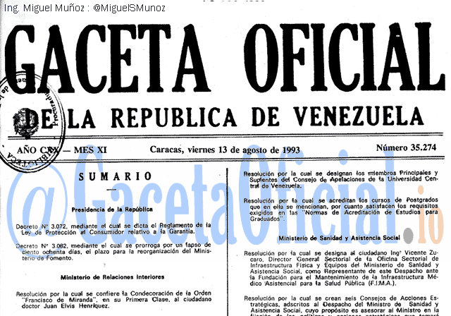 Gaceta Oficial 35274 del 13 Agosto 1993