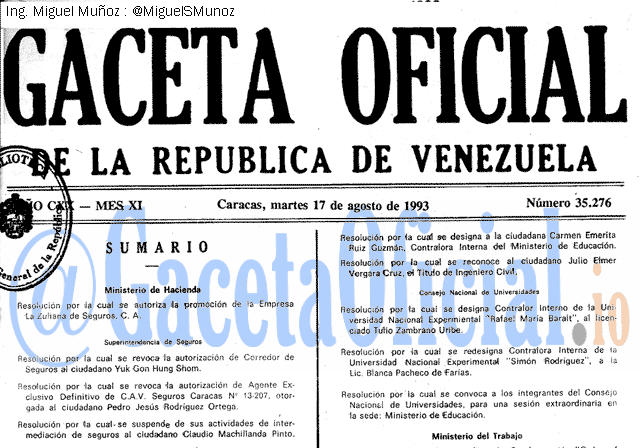 Gaceta Oficial 35276 del 17 Agosto 1993