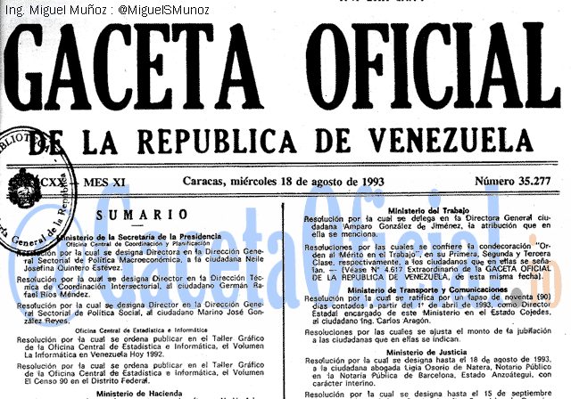 Gaceta Oficial 35277 del 18 Agosto 1993