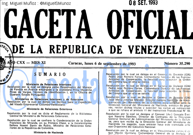 Gaceta Oficial 35290 del 6 Septiembre 1993