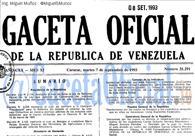 Gaceta Oficial 35291 del 7 Septiembre 1993