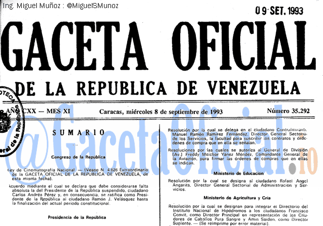 Gaceta Oficial 35292 del 8 Septiembre 1993