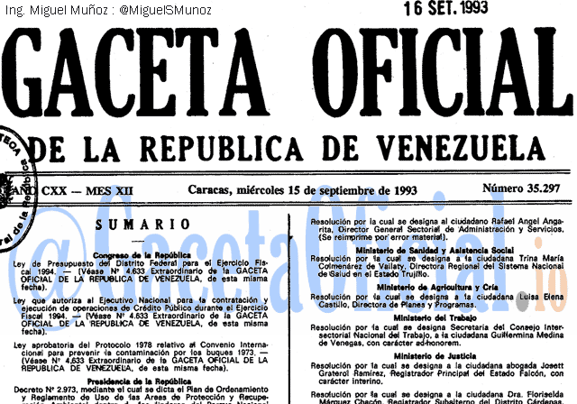 Gaceta Oficial 35297 del 15 Septiembre 1993