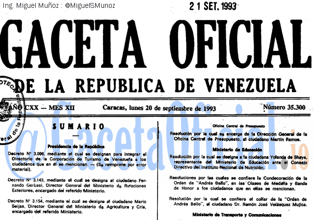 Gaceta Oficial 35300 del 20 Septiembre 1993