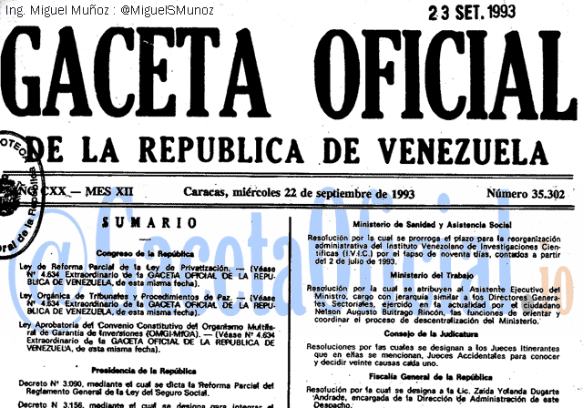 Gaceta Oficial 35302 del 22 Septiembre 1993
