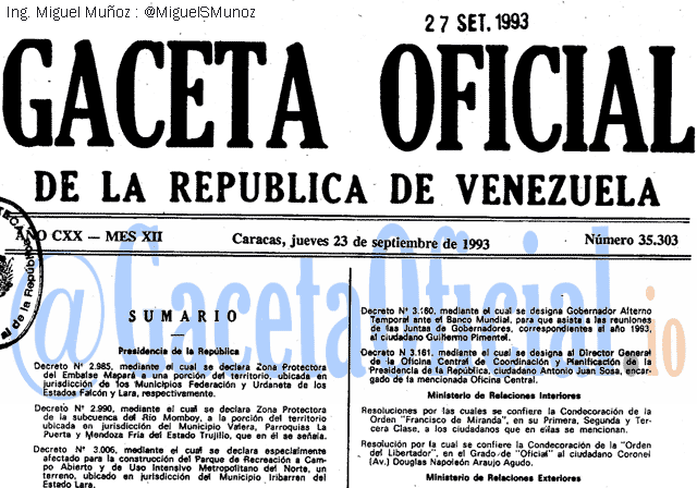 Gaceta Oficial 35303 del 23 Septiembre 1993