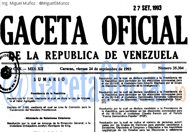 Gaceta Oficial 35304 del 24 Septiembre 1993