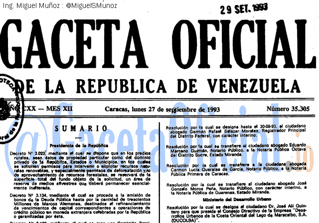 Gaceta Oficial 35305 del 27 Septiembre 1993
