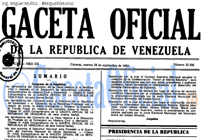 Gaceta Oficial 35306 del 28 Septiembre 1993