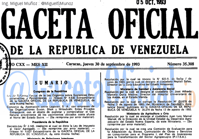 Gaceta Oficial 35308 del 30 Septiembre 1993