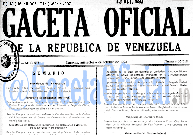 Gaceta Oficial 35312 del 6 Octubre 1993
