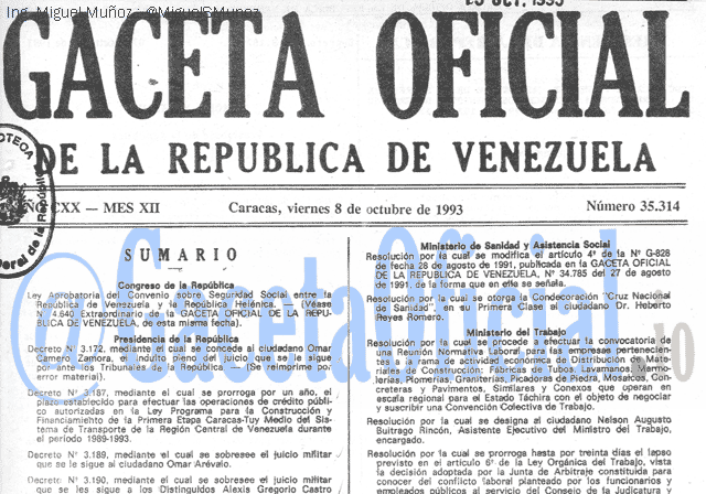 Gaceta Oficial 35314 del 8 Octubre 1993