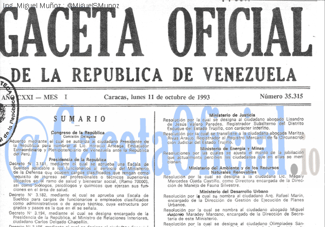 Gaceta Oficial 35315 del 11 Octubre 1993