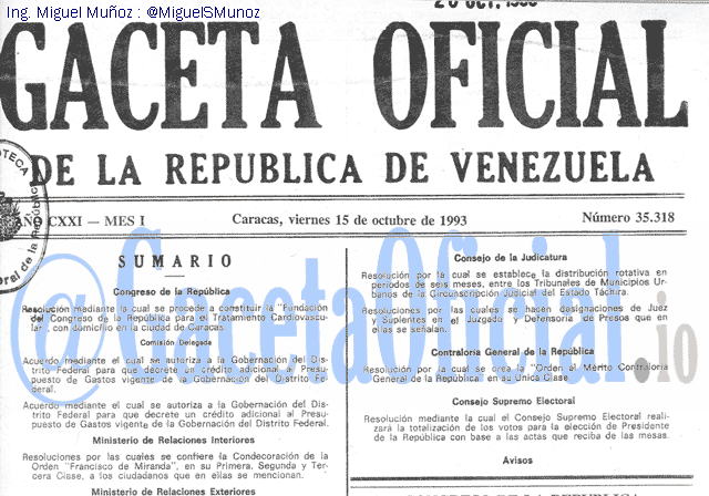 Gaceta Oficial 35318 del 15 Octubre 1993