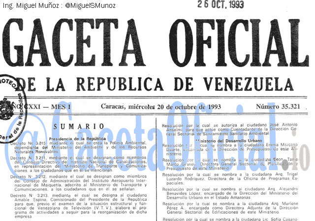 Gaceta Oficial 35321 del 20 Octubre 1993