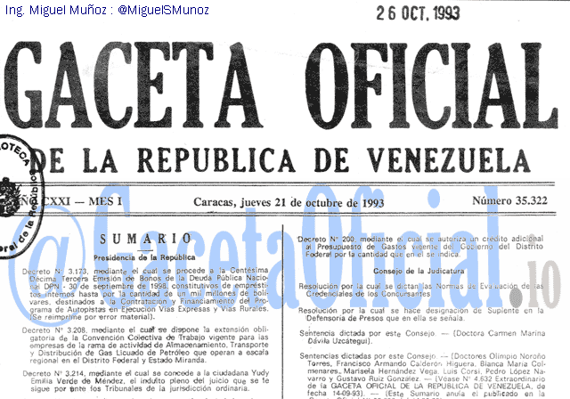 Gaceta Oficial 35322 del 21 Octubre 1993