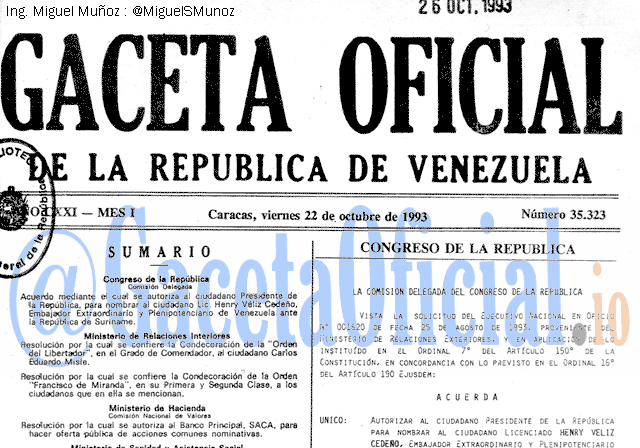Gaceta Oficial 35323 del 22 Octubre 1993