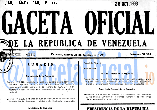 Gaceta Oficial 35325 del 26 Octubre 1993