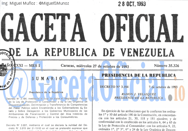 Gaceta Oficial 35326 del 27 Octubre 1993