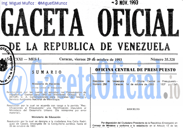 Gaceta Oficial 35328 del 29 Octubre 1993