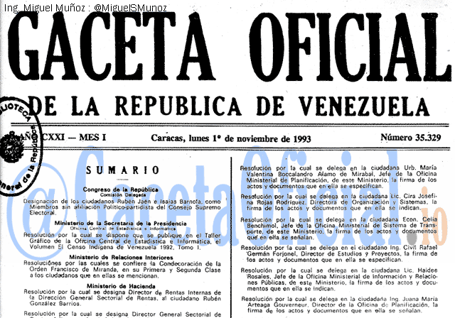 Gaceta Oficial 35329 del 1 Noviembre 1993
