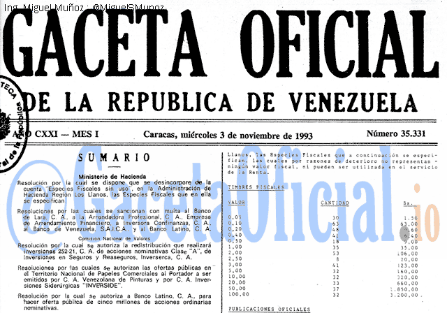 Gaceta Oficial 35331 del 3 Noviembre 1993