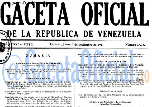 Gaceta Oficial 35332 del 4 Noviembre 1993