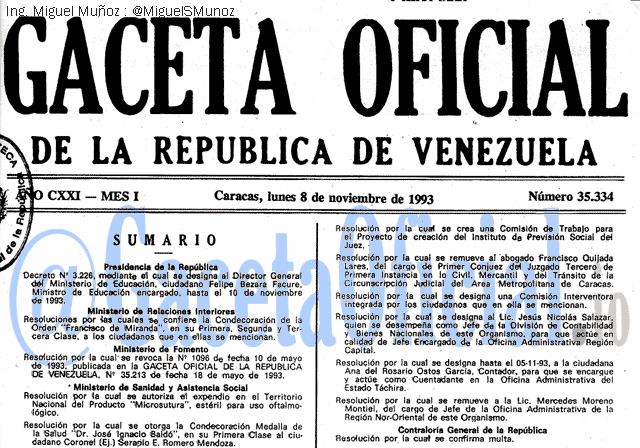 Gaceta Oficial 35334 del 8 Noviembre 1993
