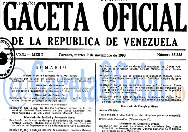 Gaceta Oficial 35335 del 9 Noviembre 1993
