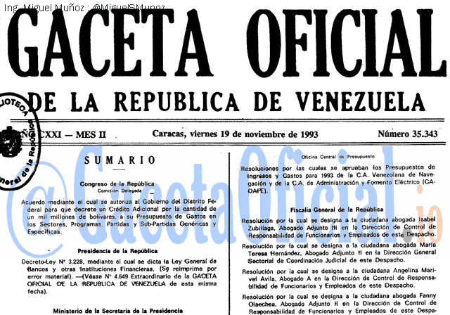 Gaceta Oficial 35343 del 19 Noviembre 1993