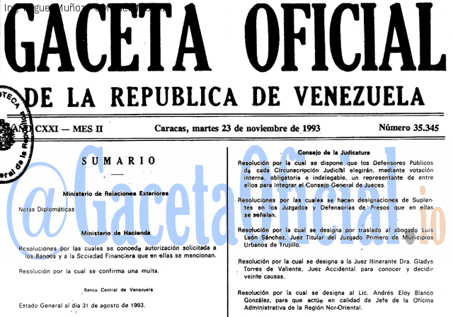 Gaceta Oficial 35345 del 23 Noviembre 1993