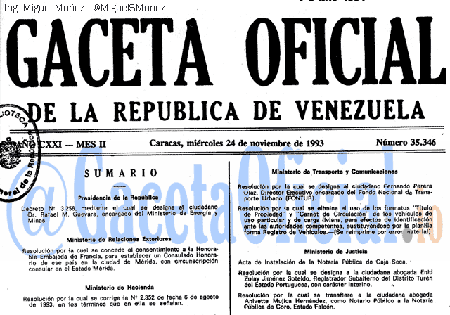 Gaceta Oficial 35346 del 24 Noviembre 1993
