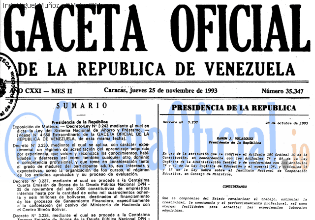 Gaceta Oficial 35347 del 25 Noviembre 1993
