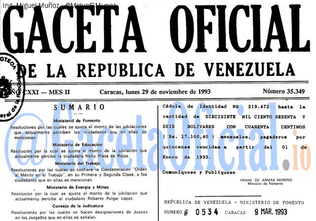Gaceta Oficial 35349 del 29 Noviembre 1993