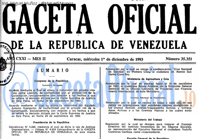 Gaceta Oficial 35351 del 1 Diciembre 1993