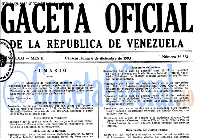 Gaceta Oficial 35354 del 6 Diciembre 1993