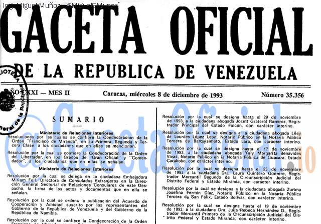 Gaceta Oficial 35356 del 8 Diciembre 1993