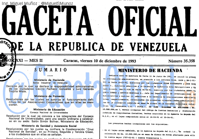 Gaceta Oficial 35358 del 10 Diciembre 1993