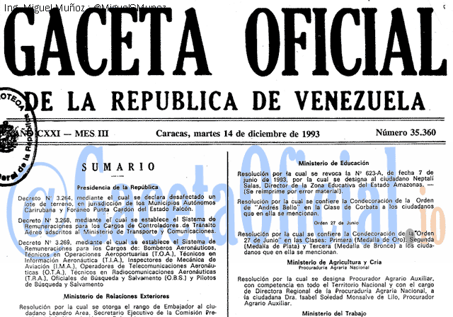 Gaceta Oficial 35360 del 14 Diciembre 1993