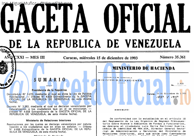 Gaceta Oficial 35361 del 15 Diciembre 1993