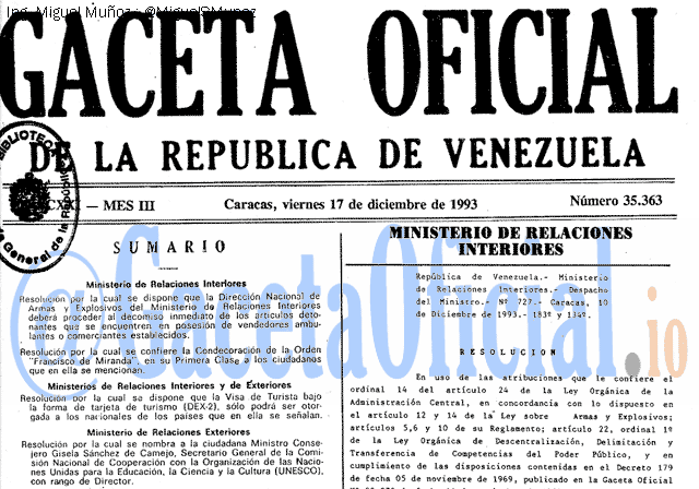 Gaceta Oficial 35363 del 17 Diciembre 1993