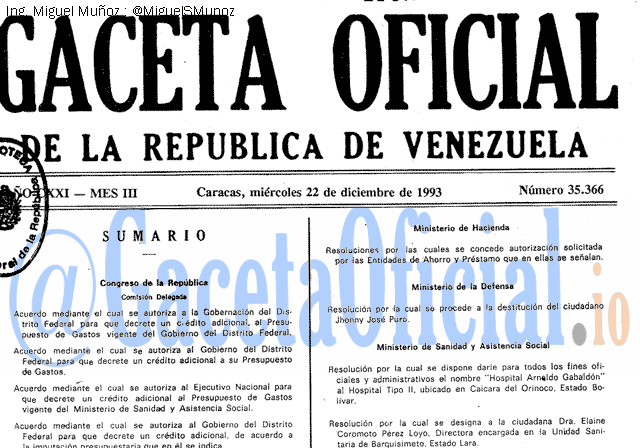 Gaceta Oficial 35366 del 22 Diciembre 1993
